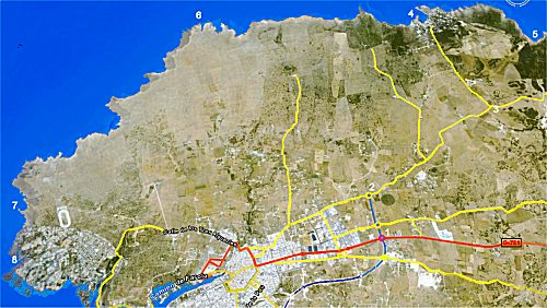 Straßenkarte der Nordküste von Ciutadella für den Rundweg nach Cala Morell und zum Strand von Algaiarens in La Vall