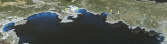 Mappa della costa nord di Menorca nell'area dell'urbanizzazione di Son Parc e le spiagge vergini del lato ovest della Mola de Fornells